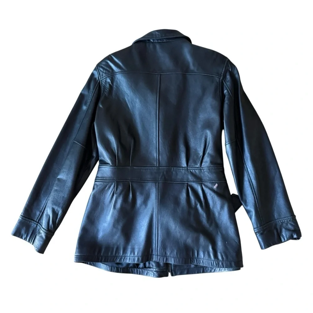 Valerie Stevens Leather Black Jacket Coat Full Zip Belted Soft Lined